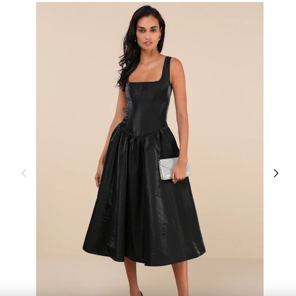 Shiny Taffeta Lace-Up Midi Dress LULUS XL NWT - Picture 1 of 6